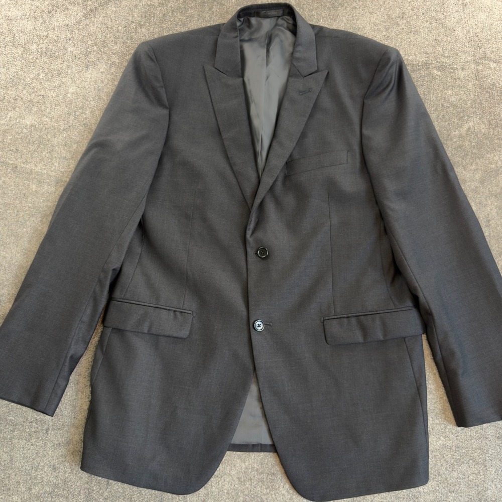 Tallia Mens 42L Blazer 100% Wool Charcoal Gray Peak Lapel Two Button Sport Coat